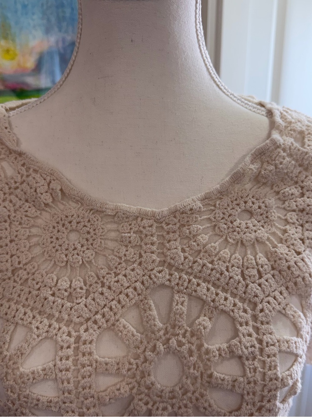 Rebellion Again Cream Full Cotton Crochet Open-Knit Crop Top XL Boho 100% Cotton - Picture 4 of 9